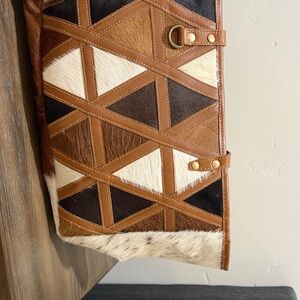 Myra Triangular Leather and Fur Tote